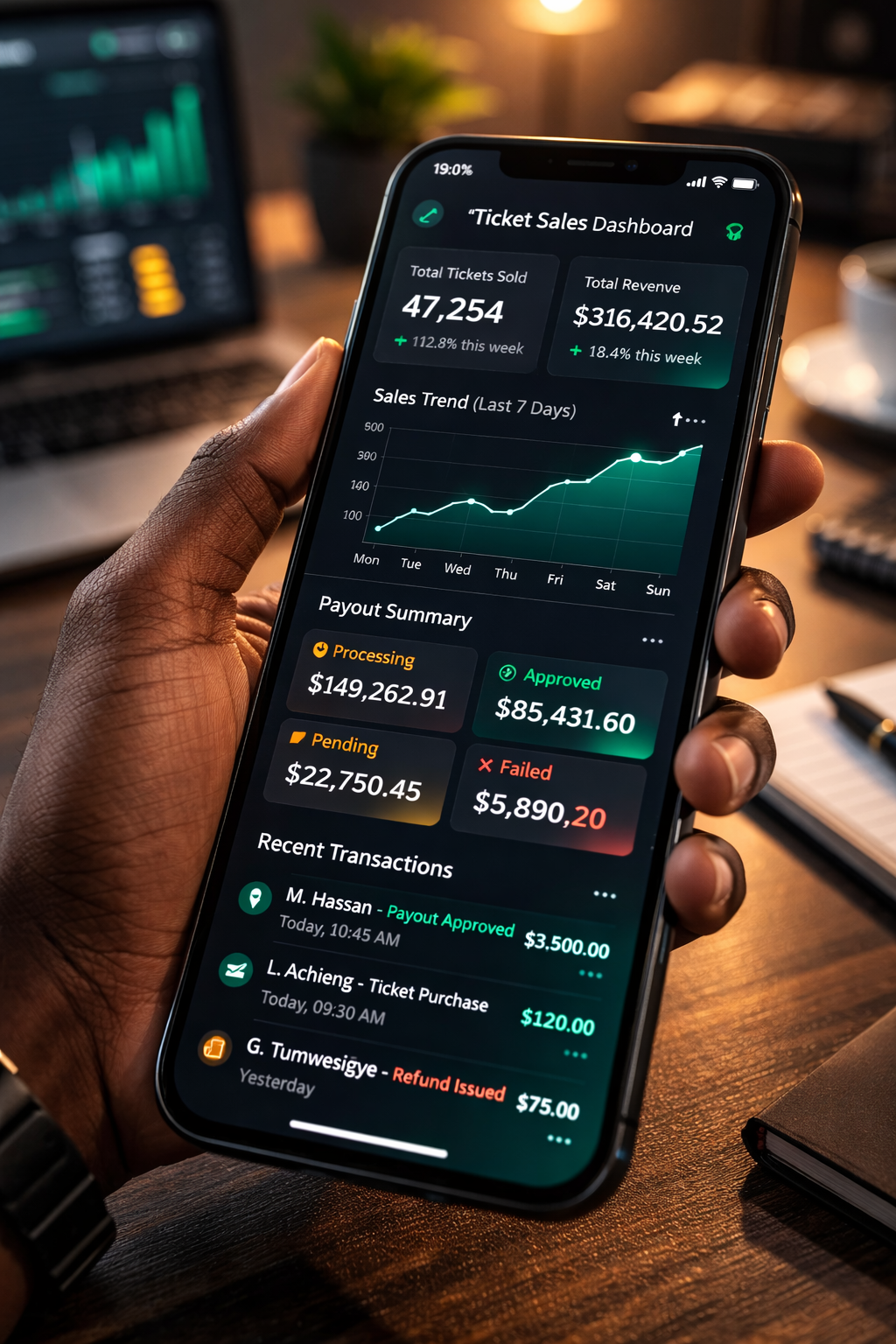 Mobile ticket dashboard preview
